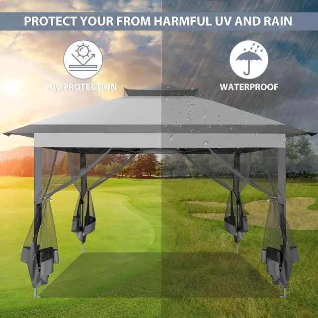 Alt view image 3 of 7 - Pop Up Gazebo 11x11 Canopy Tent, Outdoor Screened Gazebo Shelter with Mosquito Net,Carpas para Patio, Shade for Lawn, Garden, Backyard and Deck, Gray(Upgraded 2.0)