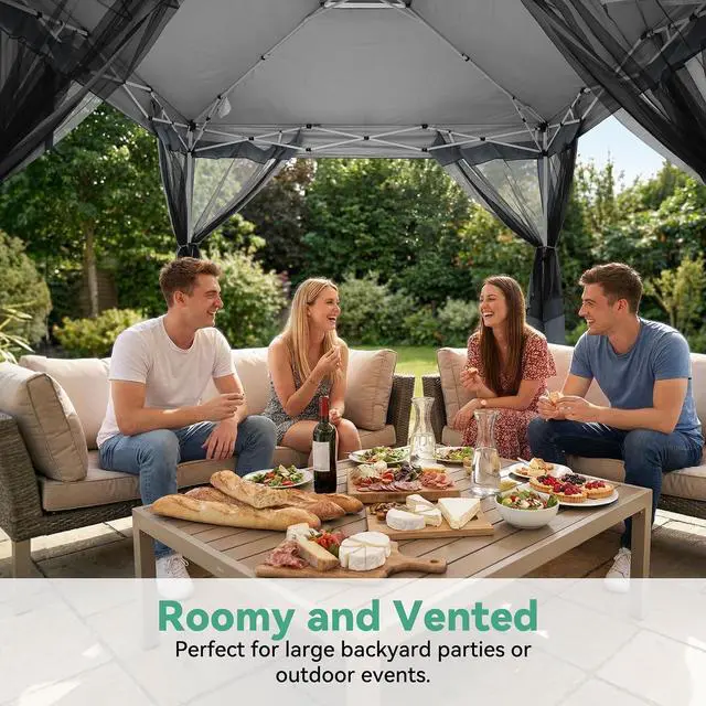 Alt view image 7 of 7 - 10x15 FT Pop up Gazebo on Clearance - Outdoor pop up Heavy Duty Canopy Tent,carpas para Patio,Screen Tents with Portable Carry Bag, Patio Gazebos for Camping, Garden, Deck, Backyard, Darkgray