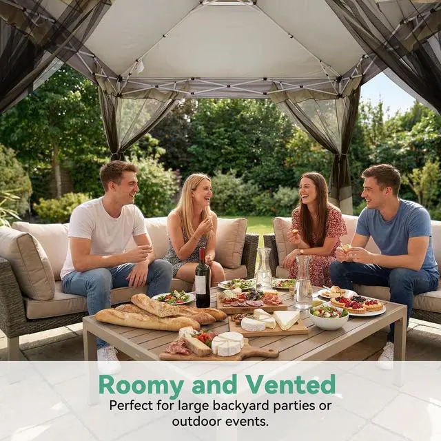 Alt view image 3 of 7 - 10x15 FT Pop up Gazebo on Clearance - Outdoor pop up Heavy Duty Canopy Tent,carpas para Patio,Screen Tents with Portable Carry Bag, Patio Gazebos for Camping, Garden, Deck, Backyard, Khaki