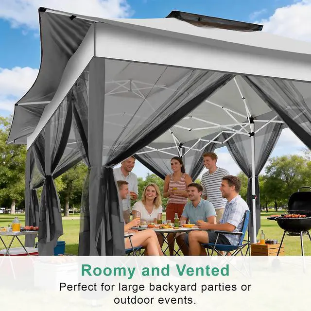 Alt view image 2 of 7 - 12x20 Pop up Canopy Tent - Gazebo, Party Tents for Parties, Carpas para Fiestas, Large Outdoor Popup Patio Screened Gazebos, Shelter Tents with Net for Backyard, Commercial,Darkgrey