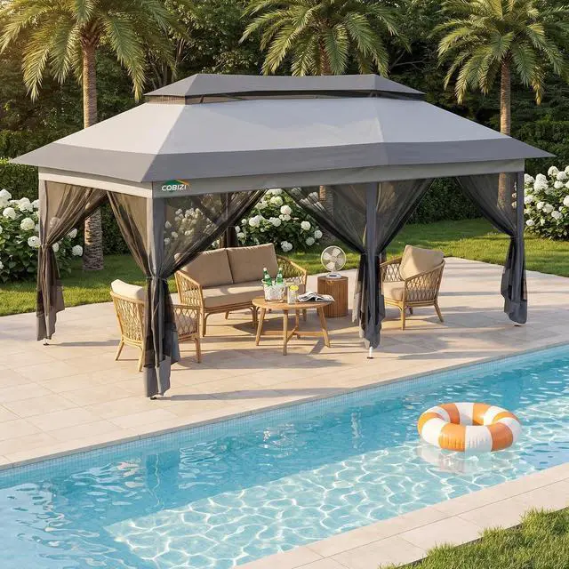 Main image of 12x20 Pop up Canopy Tent - Gazebo, Party Tents for Parties, Carpas para Fiestas, Large Outdoor Popup Patio Screened Gazebos, Shelter Tents with Net for Backyard, Commercial,Darkgrey