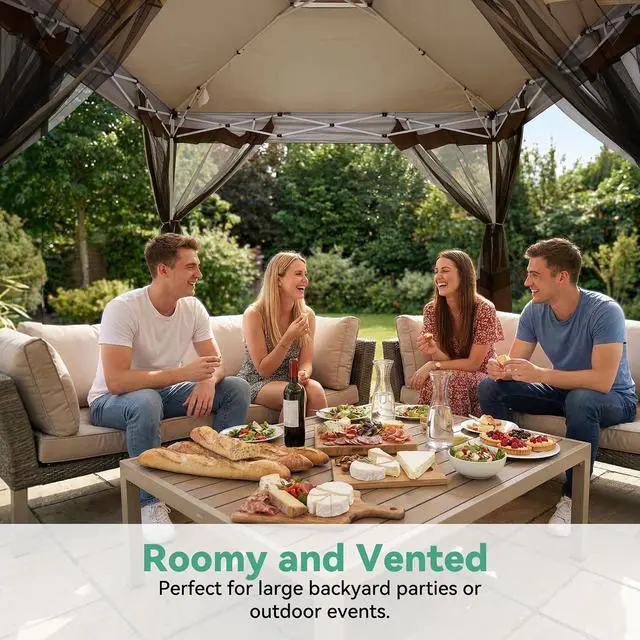 Alt view image 2 of 7 - 13x13 Pop up Gazebo on Clearance - Outdoor pop up Canopy Tent,carpas para Patio, Shelter - Screen Tents with Portable Carry Bag, Patio Gazebos for Backyard, Garden, Camping, Deck,Brown