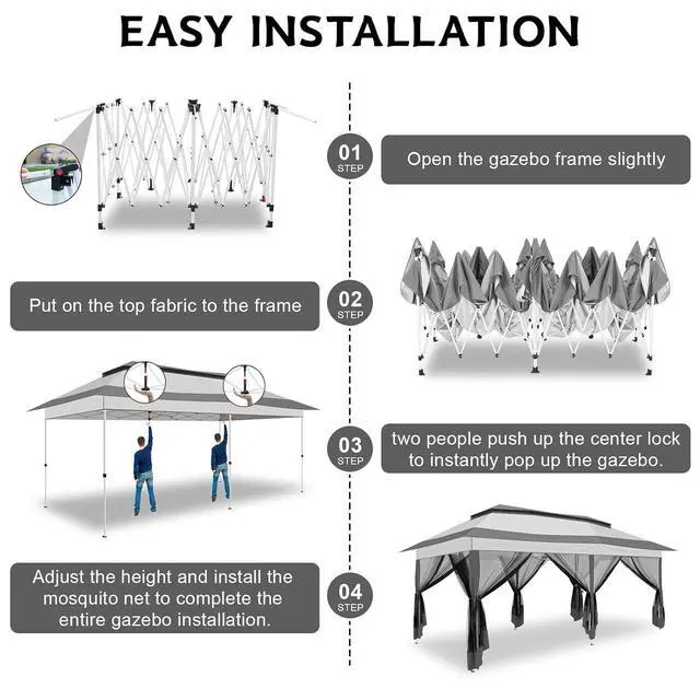 Alt view image 6 of 7 - 12x20 Pop up Canopy Tent - Gazebo, Party Tents for Parties, Carpas para Fiestas, Large Outdoor Popup Patio Screened Gazebos, Shelter Tents with Net for Backyard, Commercial,Darkgrey