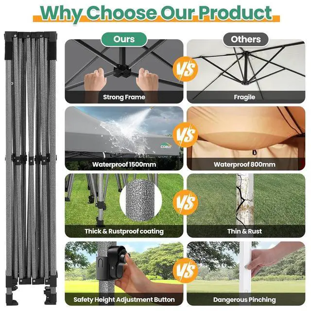 Alt view image 4 of 7 - 10x15 Heavy Duty Pop up Canopy Tent with Sidewalls Commercial Canopy