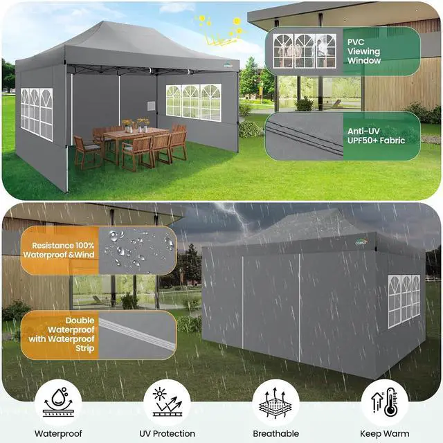 Alt view image 5 of 7 - 10x15 Heavy Duty Pop up Canopy Tent with Sidewalls Commercial Canopy