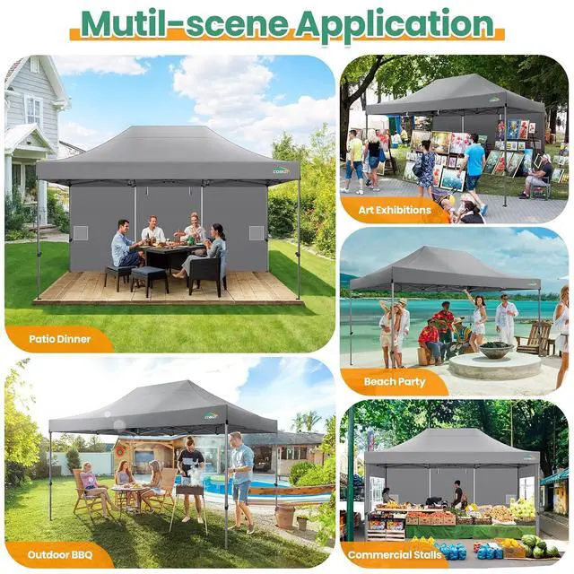 Alt view image 7 of 7 - 10x15 Heavy Duty Pop up Canopy Tent with Sidewalls Commercial Canopy