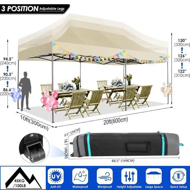 Alt view image 3 of 7 - 10x20 Heavy Duty Pop up Canopy Tent with Sidewalls Commercial Canopy