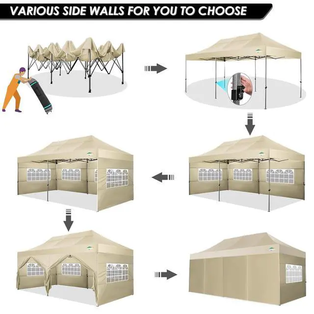 Alt view image 4 of 7 - 10x20 Heavy Duty Pop up Canopy Tent with Sidewalls Commercial Canopy