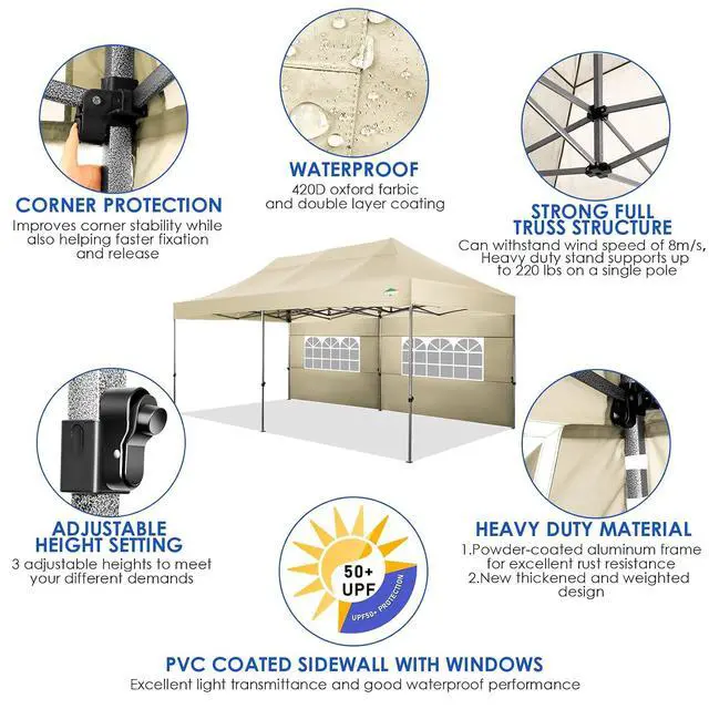 Alt view image 5 of 7 - 10x20 Heavy Duty Pop up Canopy Tent with Sidewalls Commercial Canopy