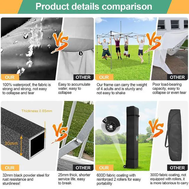 Alt view image 4 of 7 - 10x10 Heavy Duty Pop up Canopy Tent with Sidewalls Commercial Canopy