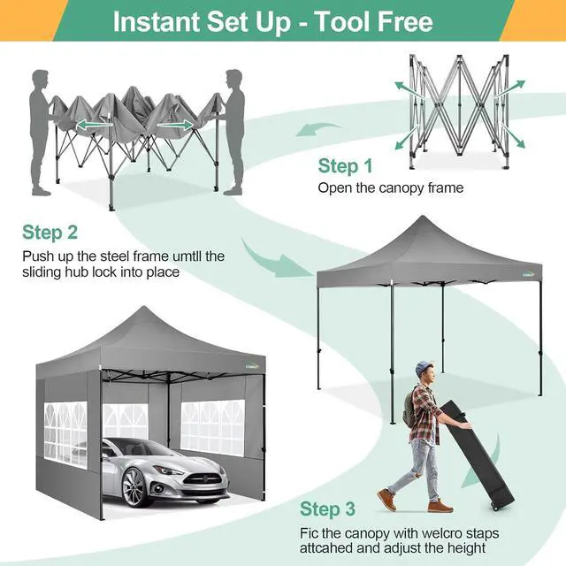 Alt view image 7 of 7 - 10x10 Heavy Duty Pop up Canopy Tent with Sidewalls Commercial Canopy