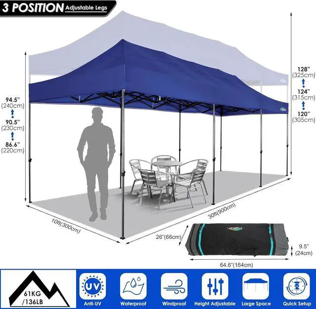 Alt view image 3 of 7 - 10x30 Heavy Duty Pop up Canopy Tent with Sidewalls Commercial Canopy
