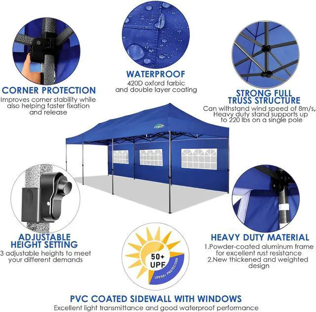 Alt view image 4 of 7 - 10x30 Heavy Duty Pop up Canopy Tent with Sidewalls Commercial Canopy