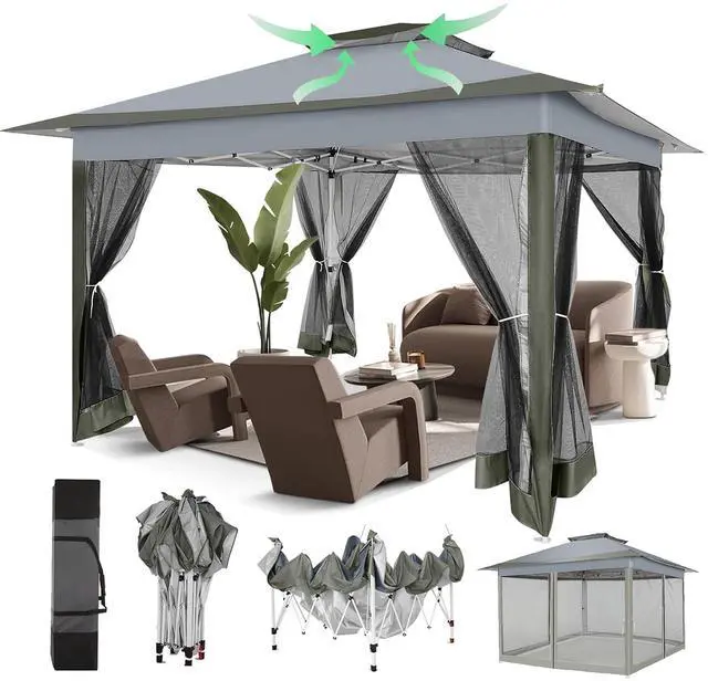 Main image of 12x12 Pop Up Gazebos On Clearance - Upgrade Easy Up Metal Outdoor Gazebo Waterproof - Portable Gazebo with Mosquito Nettings, 4 Ropes 8 Stakes and Carry Bag for Patio Garden(Dark Gray)