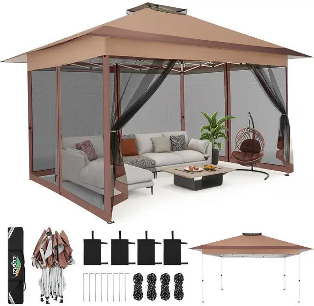 Main image of C0BIZI Gazebo 10x15 Pop up Canopy,Gazebos on Clearance-Canopy Tent with Mosquito Netting for Lawn,Garden,Backyard & Patio-Outdoor Tent-Water Resistant and UPF50+ (Brown)