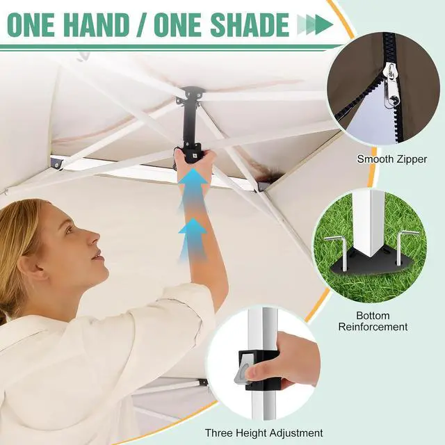 Alt view image 3 of 7 - 13x13 Pop Up Canopy Tent Gazebos On Clearance- Upgrade Metal Outdoor Canopy Waterproof - Portable Gazebo with Mosquito Nettings, 4 Ropes 8 Stakes and Carry Bag for Patio Garden(Brown)