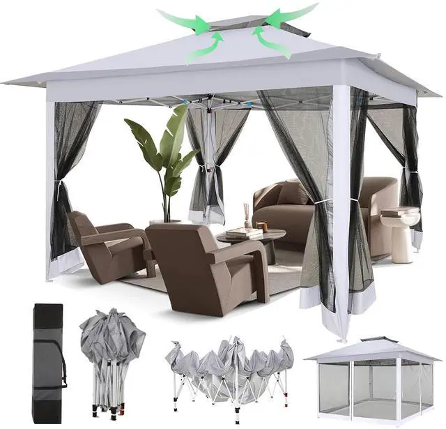 Main image of 12x12 Pop Up Gazebo On Clearance - Upgrade Easy Up Metal Outdoor Canopy Waterproof - Portable Gazebo with Mosquito Nettings, 4 Ropes 8 Stakes and Carry Bag for Patio Garden(Light Gray)