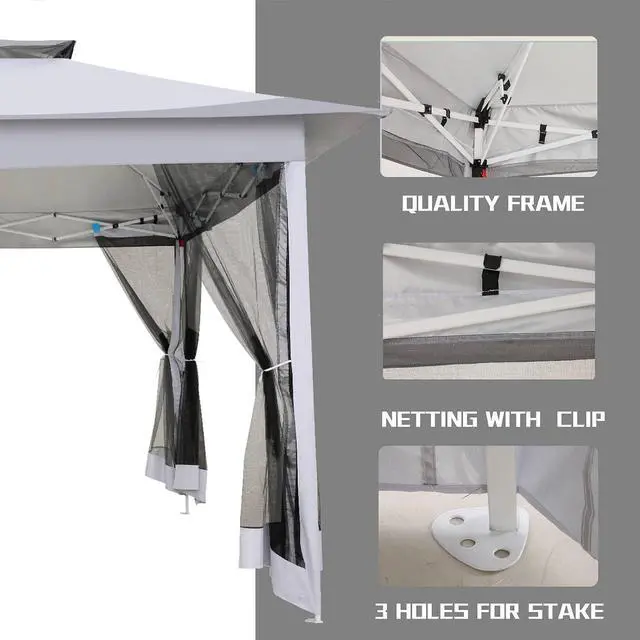 Alt view image 7 of 7 - 12x12 Pop Up Gazebo On Clearance - Upgrade Easy Up Metal Outdoor Canopy Waterproof - Portable Gazebo with Mosquito Nettings, 4 Ropes 8 Stakes and Carry Bag for Patio Garden(Light Gray)