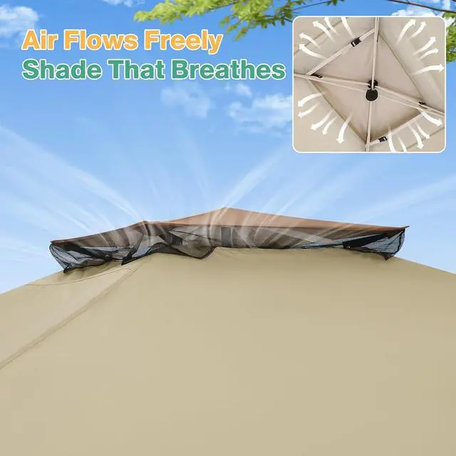 Alt view image 5 of 7 - 10x15 Pop up Canopy Gazebos on Clearance-Canopy Tent with Mosquito Netting for Lawn,Garden,Backyard & Patio-Outdoor Tent-Water Resistant and UPF50+ (Khaki)