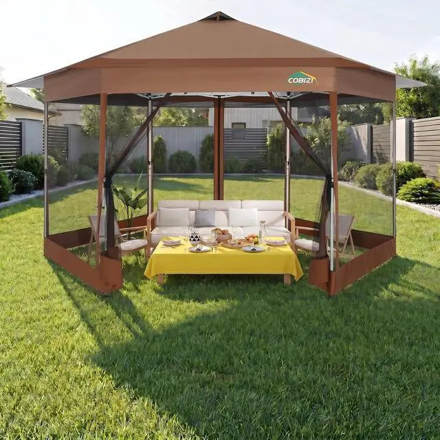 Main image of 16x16 Pop Up Gazebo on Clearance with Mosquito Netting, Brown