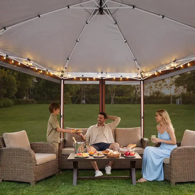 Alt view image 6 of 7 - 14x14 Pop Up Gazebo on Clearance with Mosquito Netting, Brown