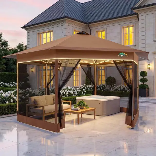 Alt view image 7 of 7 - 16x16 Pop Up Gazebo on Clearance with Mosquito Netting, Brown