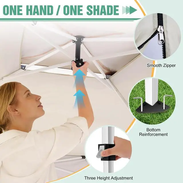 Alt view image 3 of 7 - 13x13 Pop Up Canopy Tent Gazebos On Clearance Upgrade Metal Outdoor Canopy Waterproof - Portable Gazebo with Mosquito Nettings, 4 Ropes 8 Stakes and Carry Bag for Patio Garden-Khaki