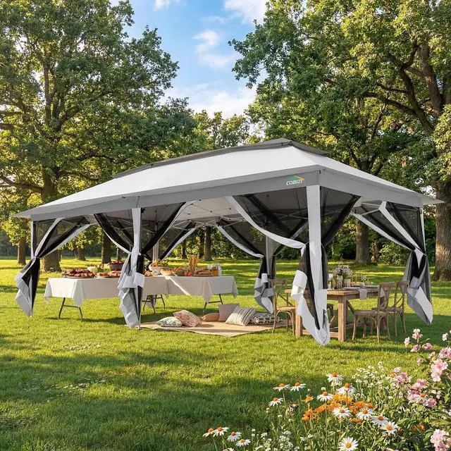 Main image of 12x20 Pop Up Canopy Tent with Mosquito Netting,Outdoor Screened Gazebo Shelter for Patio and Backyard,Commercial Party Tent with Mesh Walls,Light Gray