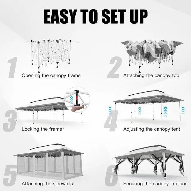 Alt view image 5 of 7 - 12x20 Pop Up Canopy Tent with Mosquito Netting,Outdoor Screened Gazebo Shelter for Patio and Backyard,Commercial Party Tent with Mesh Walls,Light Gray