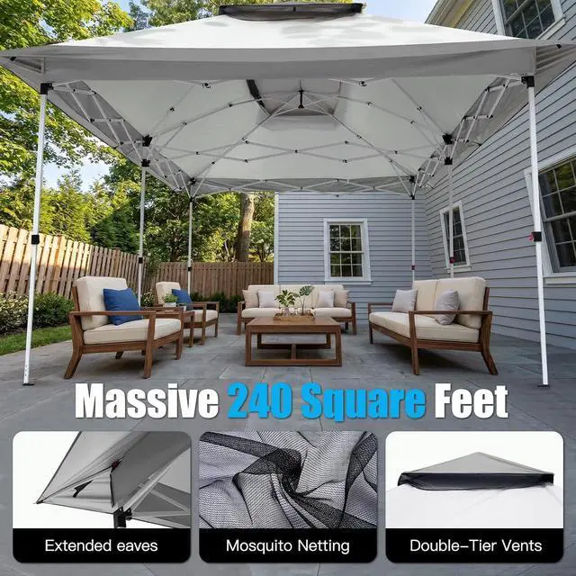 Alt view image 4 of 7 - 12x20 Pop Up Canopy Tent with Mosquito Netting,Outdoor Screened Gazebo Shelter for Patio and Backyard,Commercial Party Tent with Mesh Walls,Light Gray