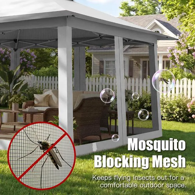 Alt view image 6 of 7 - 12x20 Pop Up Canopy Tent with Mosquito Netting,Outdoor Screened Gazebo Shelter for Patio and Backyard,Commercial Party Tent with Mesh Walls,Light Gray
