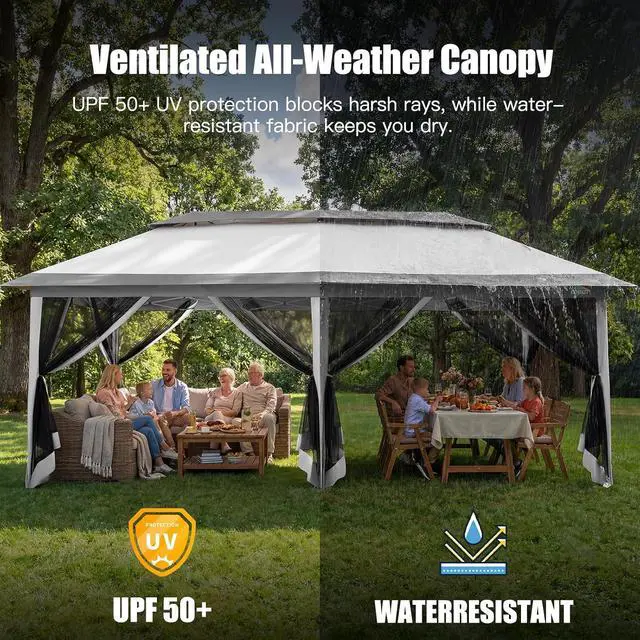 Alt view image 7 of 7 - 12x20 Pop Up Canopy Tent with Mosquito Netting,Outdoor Screened Gazebo Shelter for Patio and Backyard,Commercial Party Tent with Mesh Walls,Light Gray