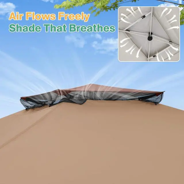 Alt view image 6 of 7 - 10x15 Pop up Canopy Gazebos on Clearance-Canopy Tent with Mosquito Netting for Lawn,Garden,Backyard & Patio-Outdoor Tent-Water Resistant and UPF50+ (Brown)