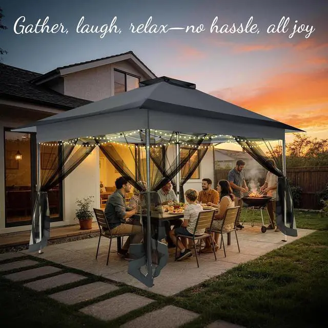 Alt view image 2 of 7 - 10x15 Pop up Canopy Gazebos on Clearance-Canopy Tent with Mosquito Netting for Lawn,Garden,Backyard & Patio-Outdoor Tent-Water Resistant and UPF50+ (Dark Gray)
