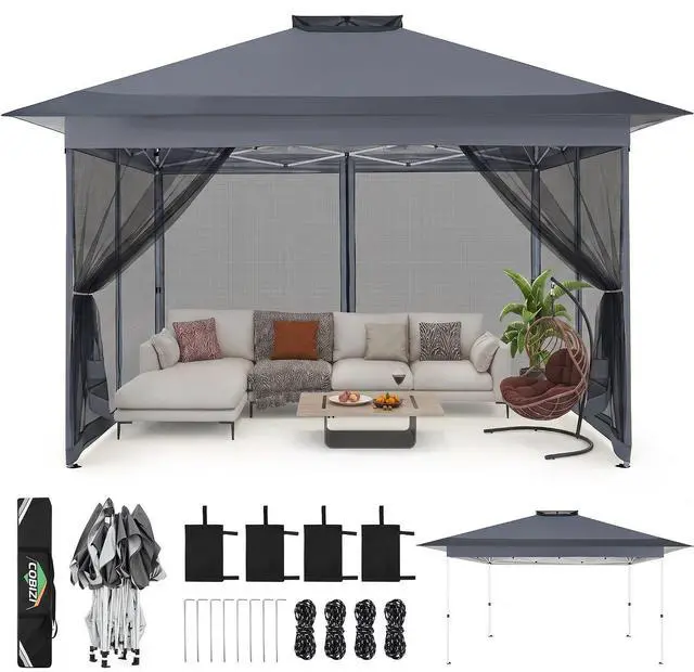 Main image of 10x15 Pop up Canopy Gazebos on Clearance-Canopy Tent with Mosquito Netting for Lawn,Garden,Backyard & Patio-Outdoor Tent-Water Resistant and UPF50+ (Dark Gray)