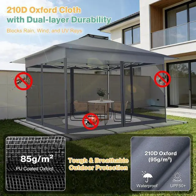 Alt view image 5 of 7 - 10x15 Pop up Canopy Gazebos on Clearance-Canopy Tent with Mosquito Netting for Lawn,Garden,Backyard & Patio-Outdoor Tent-Water Resistant and UPF50+ (Dark Gray)