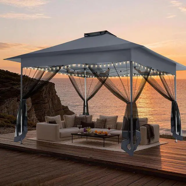 Alt view image 6 of 7 - 10x15 Pop up Canopy Gazebos on Clearance-Canopy Tent with Mosquito Netting for Lawn,Garden,Backyard & Patio-Outdoor Tent-Water Resistant and UPF50+ (Dark Gray)