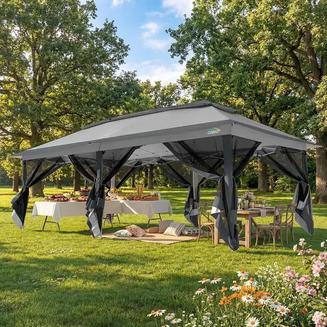 Main image of 12x20 Pop Up Canopy Tent with Mosquito Netting,Outdoor Screened Gazebo Shelter for Patio and Backyard,Commercial Party Tent with Mesh Walls,Dark Gray