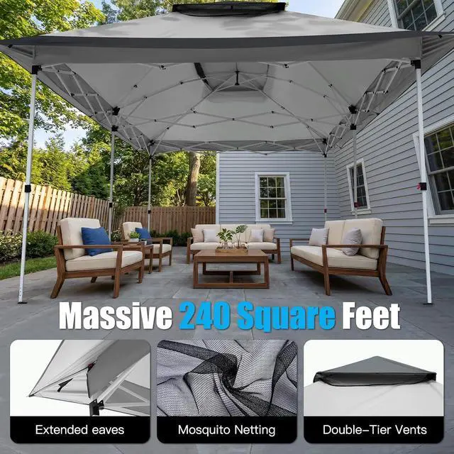 Alt view image 4 of 7 - 12x20 Pop Up Canopy Tent with Mosquito Netting,Outdoor Screened Gazebo Shelter for Patio and Backyard,Commercial Party Tent with Mesh Walls,Dark Gray