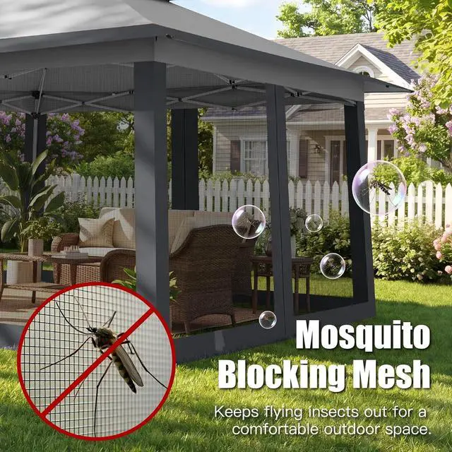 Alt view image 6 of 7 - 12x20 Pop Up Canopy Tent with Mosquito Netting,Outdoor Screened Gazebo Shelter for Patio and Backyard,Commercial Party Tent with Mesh Walls,Dark Gray