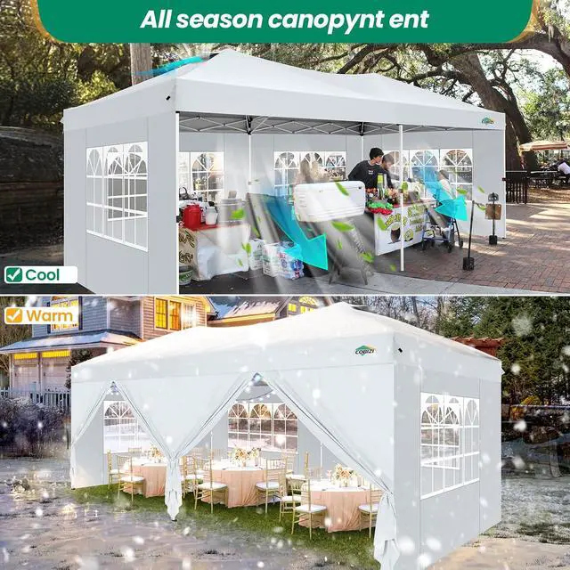 Alt view image 3 of 7 - Canopy 10x20 Pop Up Canopy Tent with 6 Sidewalls, One Push Party Tents for Parties Outdoor Wedding Waterproof Gazebo Commercial Event Tent with Sandbags, White