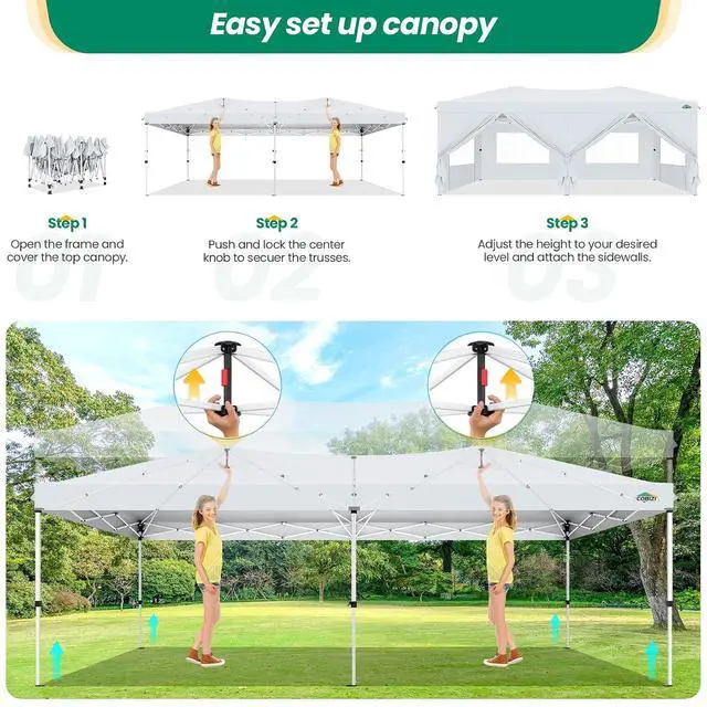 Alt view image 2 of 7 - Canopy 10x20 Pop Up Canopy Tent with 6 Sidewalls, One Push Party Tents for Parties Outdoor Wedding Waterproof Gazebo Commercial Event Tent with Sandbags, White