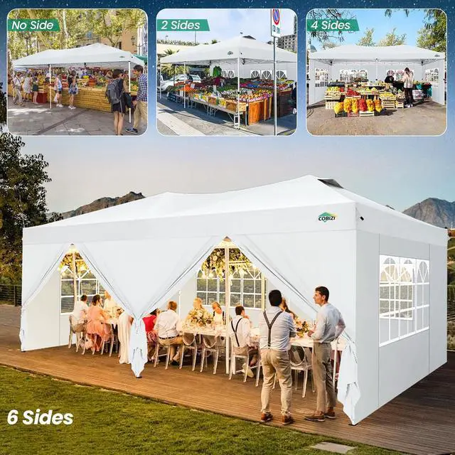 Alt view image 5 of 7 - Canopy 10x20 Pop Up Canopy Tent with 6 Sidewalls, One Push Party Tents for Parties Outdoor Wedding Waterproof Gazebo Commercial Event Tent with Sandbags, White