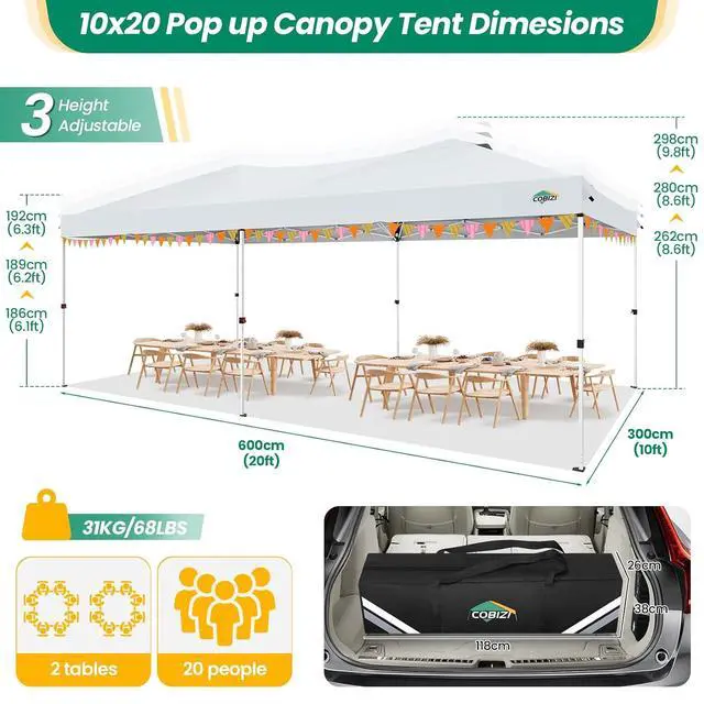 Alt view image 7 of 7 - Canopy 10x20 Pop Up Canopy Tent with 6 Sidewalls, One Push Party Tents for Parties Outdoor Wedding Waterproof Gazebo Commercial Event Tent with Sandbags, White