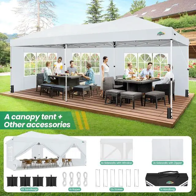 Alt view image 6 of 7 - Canopy 10x20 Pop Up Canopy Tent with 6 Sidewalls, One Push Party Tents for Parties Outdoor Wedding Waterproof Gazebo Commercial Event Tent with Sandbags, White