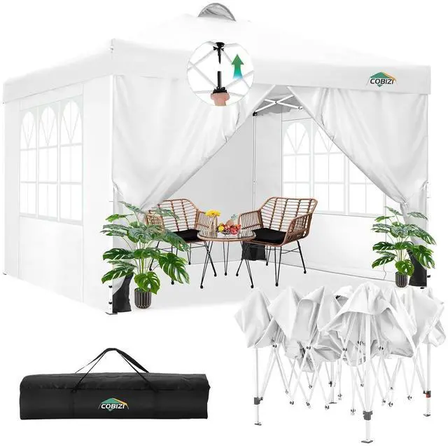 Main image of Canopy 10x10 Pop Up Canopy Tent with 4 Sidewalls, One Push Party Tents for Parties Outdoor Wedding Waterproof Gazebo Commercial Event Tent with Sandbags, Swan White