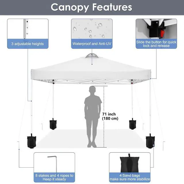 Alt view image 5 of 7 - Canopy 10x10 Pop Up Canopy Tent with 4 Sidewalls, One Push Party Tents for Parties Outdoor Wedding Waterproof Gazebo Commercial Event Tent with Sandbags, Swan White