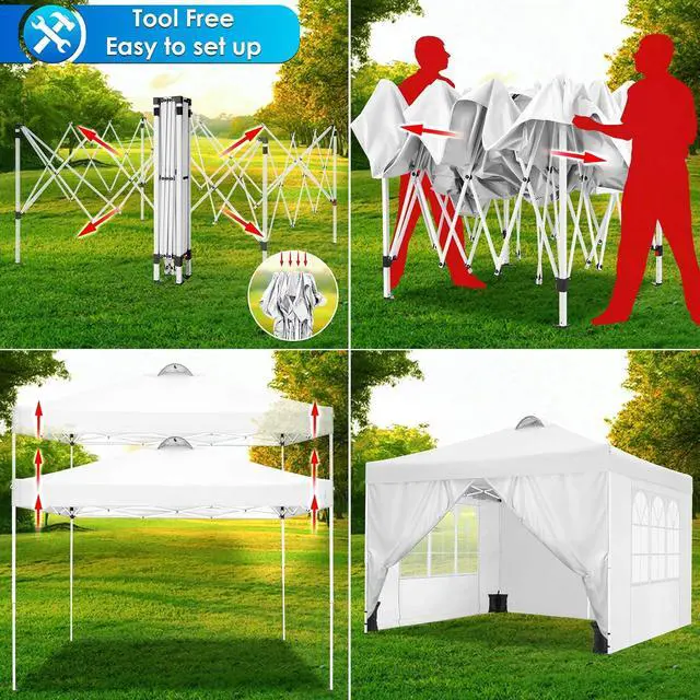 Alt view image 6 of 7 - Canopy 10x10 Pop Up Canopy Tent with 4 Sidewalls, One Push Party Tents for Parties Outdoor Wedding Waterproof Gazebo Commercial Event Tent with Sandbags, Swan White
