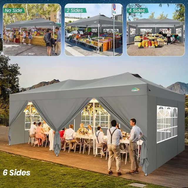 Main image of 10x20 Pop Up Canopy Tents with 6 Sidewalls, One Push Easy Setup Party Tent for Party, Waterproof Gazebo for Outdoor Wedding & Commercial Events, Air Vents, Slate Grey