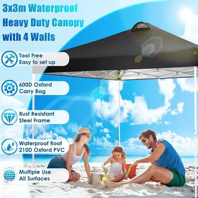 Alt view image 4 of 7 - Canopy 10x10 Pop Up Canopy Tent with 4 Sidewalls, One Push Party Tents for Parties Outdoor Wedding Waterproof Gazebo Commercial Event Tent with Sandbags, Classic Black